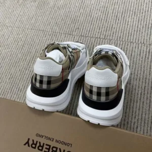 Burberry Unisex Check Suede and Leather Sneakers-White