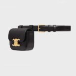 Celine Women Belt Bag Triomphe Belt in Shiny Calfskin-Black
