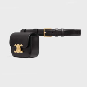 Celine Women Belt Bag Triomphe Belt in Shiny Calfskin-Black