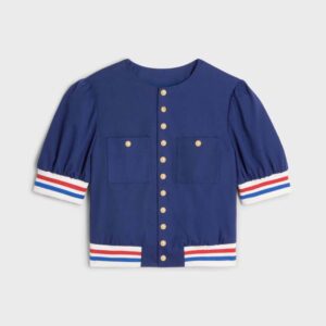 Celine Women Cardigan Jacket in Cotton Gabardine-Navy