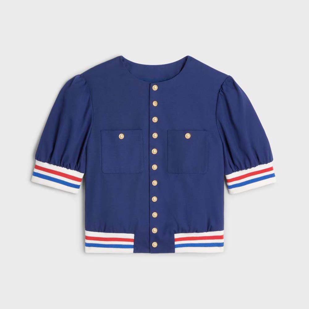 Celine Women Cardigan Jacket in Cotton Gabardine-Navy 1 Celine Women Cardigan Jacket in Cotton Gabardine-Navy