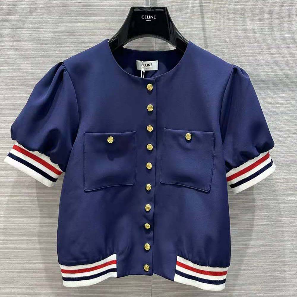 Celine Women Cardigan Jacket in Cotton Gabardine-Navy 4 Celine Women Cardigan Jacket in Cotton Gabardine-Navy - Image 4