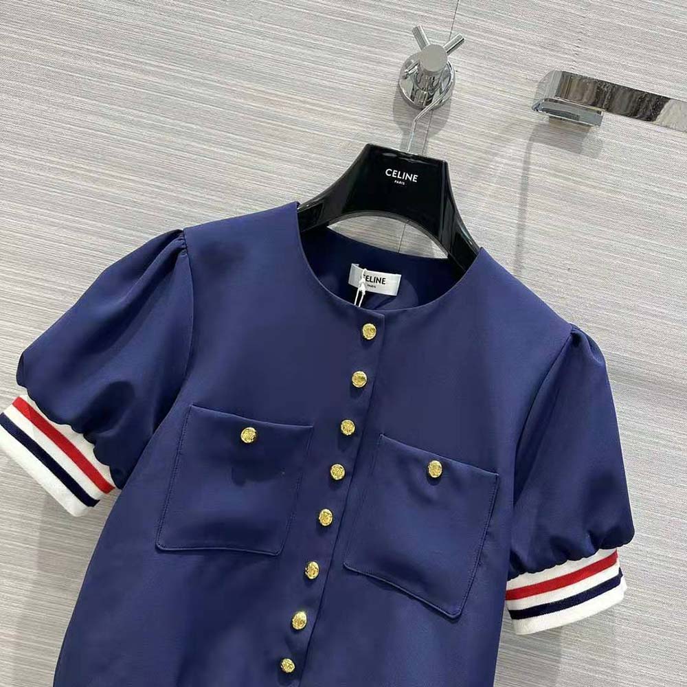 Celine Women Cardigan Jacket in Cotton Gabardine-Navy 5 Celine Women Cardigan Jacket in Cotton Gabardine-Navy - Image 5