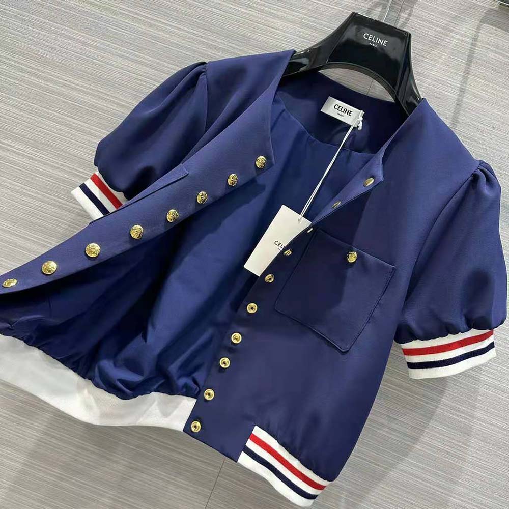 Celine Women Cardigan Jacket in Cotton Gabardine-Navy 6 Celine Women Cardigan Jacket in Cotton Gabardine-Navy - Image 6