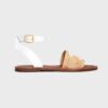 Celine Women Lympia Flat Strap Sandal in Raffia & Calfskin-White