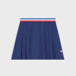 Celine Women Pleated Mini Skirt in Cotton Gabardine-Navy