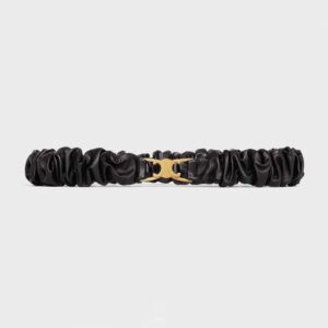 Celine Women Small Triomphe Scrunchy Belt in Lambskin-Black