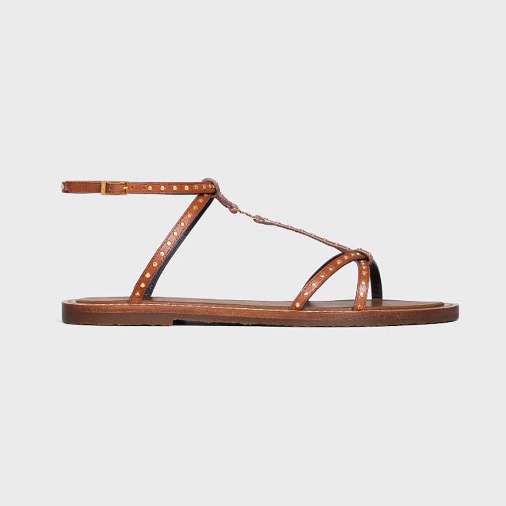 Celine Women Taillat Flat Sandal with Studs in Calfskin - Vegetal ...