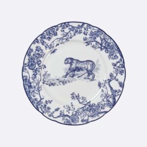 Dior Unisex Dessert Plate Blue Toile de Jouy Tiger