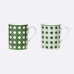 Dior Unisex Set of Two Mugs Green Cannage Provence