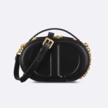 Dior Women CD Signature Oval Camera Bag Black Calfskin with Embossed CD Signature