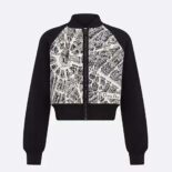Dior Women Cropped Bomber Jacket Black and White Technical Taffeta Jacquard with Plan de Paris Motif
