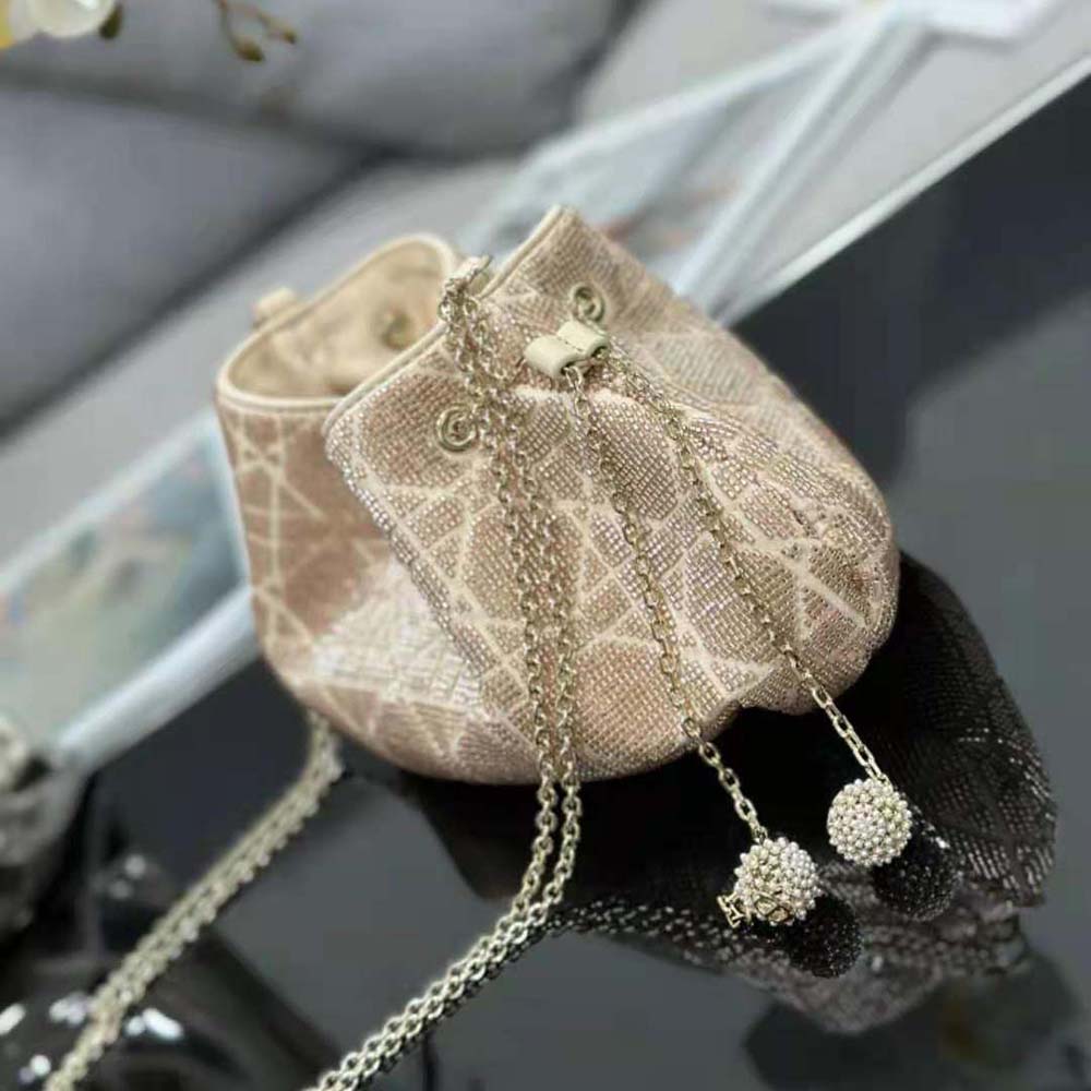 Dior Women Dior Dream Bucket Bag Dusty Ivory Cannage Cotton with Bead Embroidery 4 Dior Women Dior Dream Bucket Bag Dusty Ivory Cannage Cotton with Bead Embroidery - Image 4