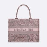 Dior Women Medium Dior Book Tote Gray and Pink Toile de Jouy Reverse Embroidery