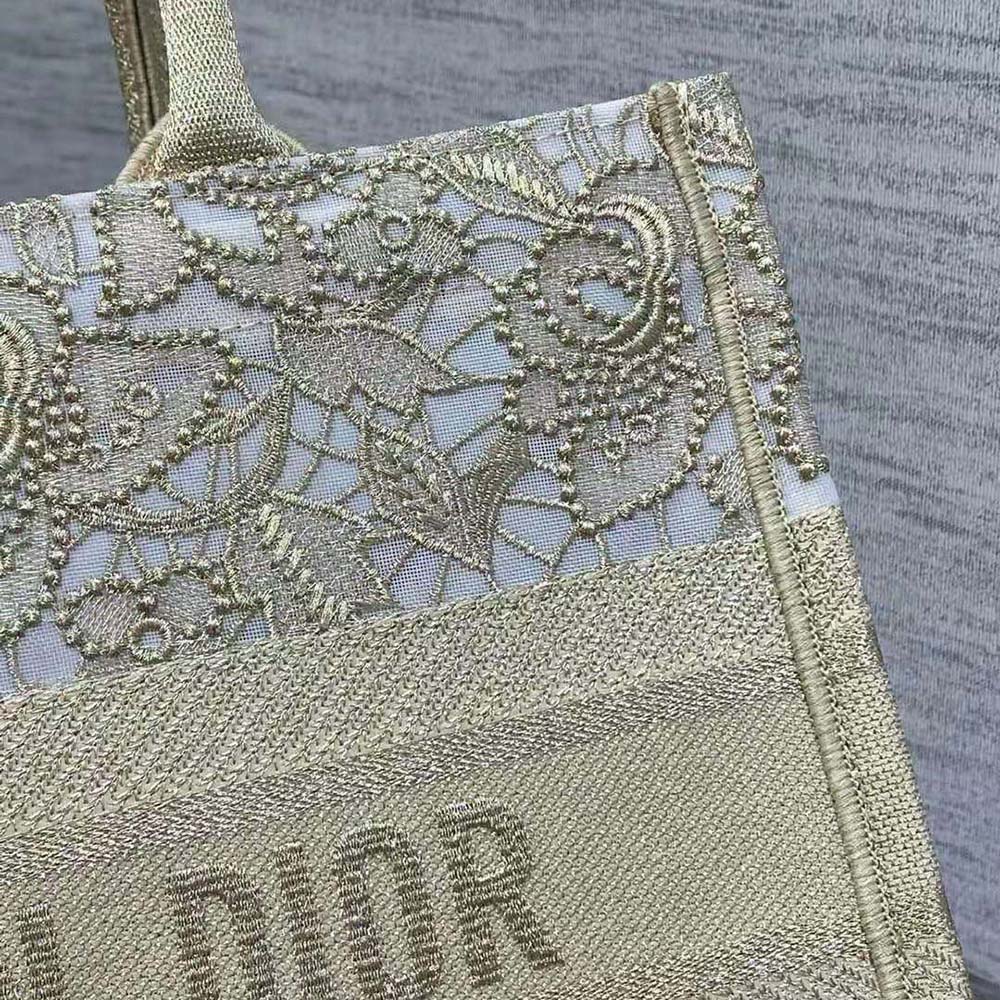 Medium Dior Book Tote Beige D-Lace Embroidery with Macramé Effect (36 x  27.5 x 16.5 cm)