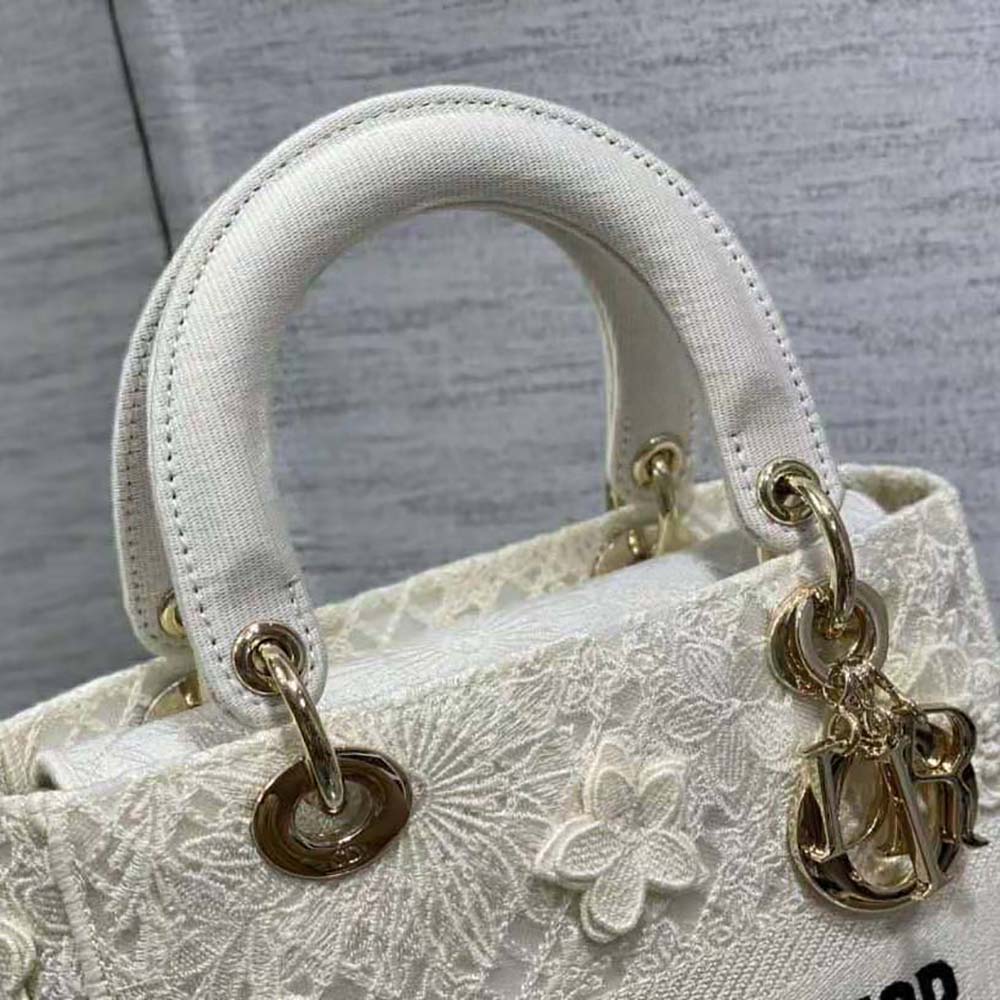 Dior - Medium Lady D-Lite Bag Natural D-lace Embroidery with 3D Macramé Effect - Women