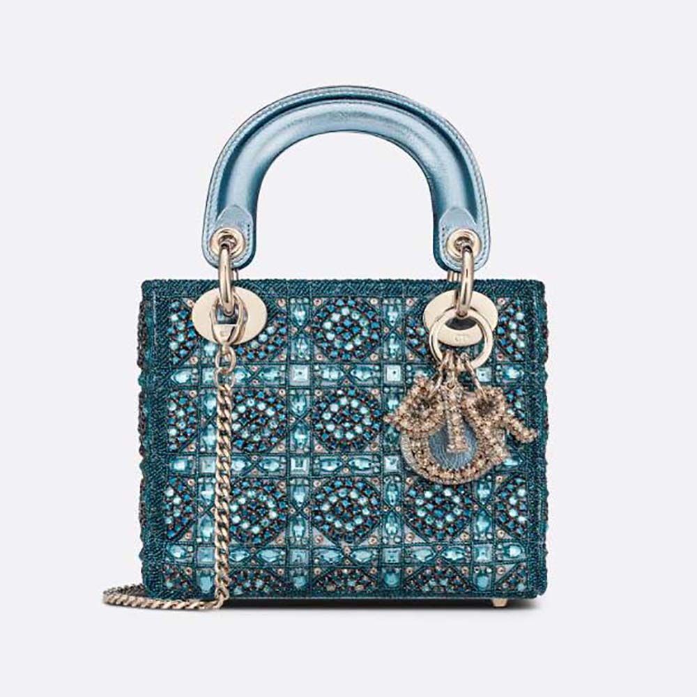Dior - Mini Lady Dior Bag Metallic Calfskin and Satin with Rose des Vents Resin Pearl Embroidery - Women