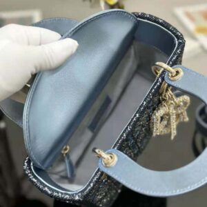 Mini Lady Dior Bag Metallic Calfskin and Satin with Celestial Blue Bead  Embroidery