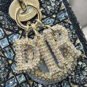 Dior - Mini Lady Dior Bag Metallic Calfskin and Satin with Celestial Blue Bead Embroidery - Women