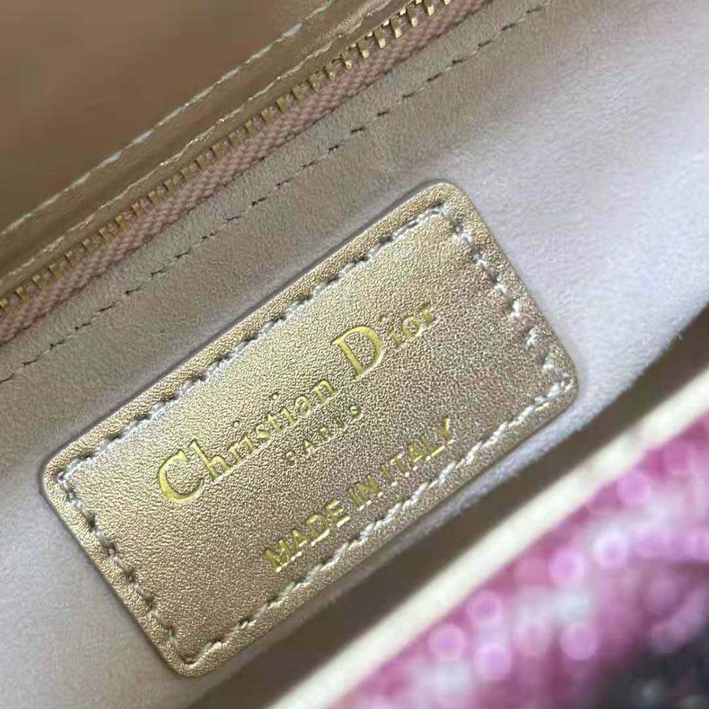 Dior Women Small Lady Dior Bag Metallic Calfskin and Satin with Rose Des Vents Resin Pearl Embroidery 10 Dior Women Small Lady Dior Bag Metallic Calfskin and Satin with Rose Des Vents Resin Pearl Embroidery - Image 10