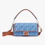 Fendi Women Baguette Light Blue Denim Bag with FF Embroidery