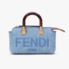 Fendi Women By The Way Mini Light Blue Denim Small Boston Bag