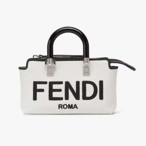 Fendi Women By The Way Mini White Canvas Small Boston Bag