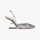 Fendi Women First Silver Sequin High-Heeled Slingback