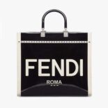 Fendi Women Sunshine Medium Canvas and Black Patent Leather Shopper Bag