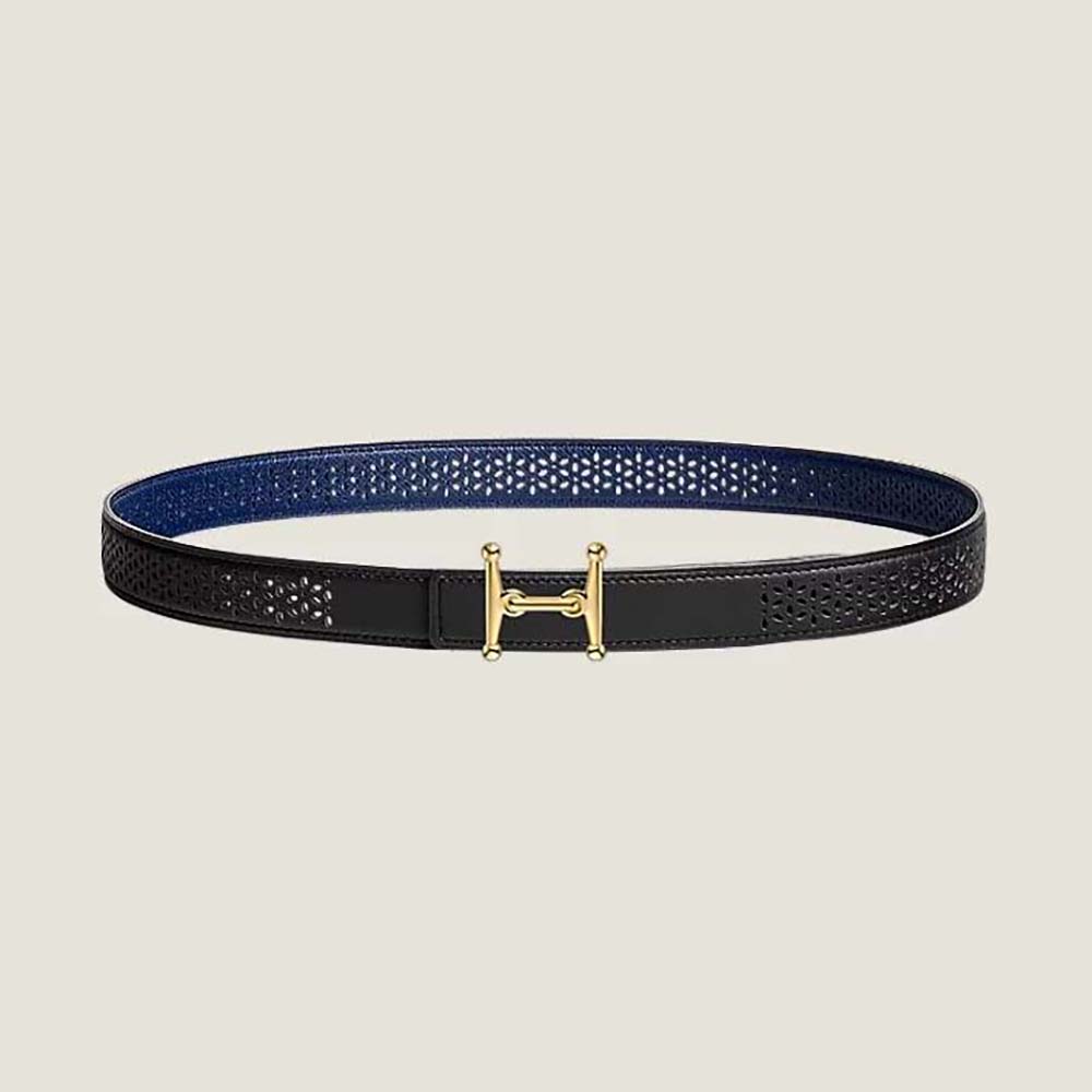 Hermes Women Mors H Belt Buckle & Reversible Leather Strap 24 mm-Black