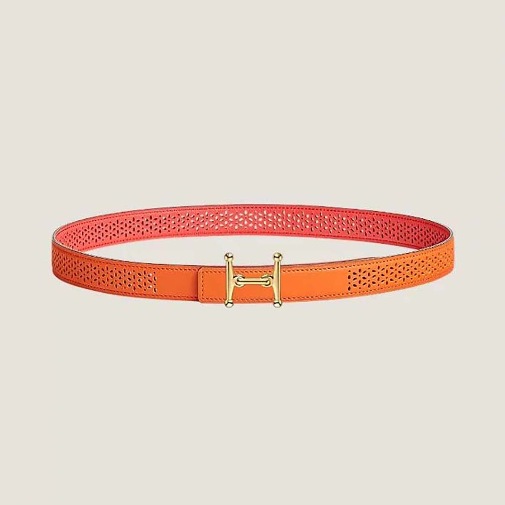 Hermes Women Mors H Belt Buckle & Reversible Leather Strap 24 mm-Orange