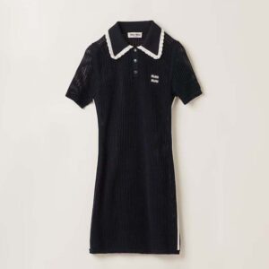 Miu Miu Women Cotton Knit Dress with Intarsia Logo