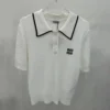 Miu Miu Women Knit Cotton Polo Shirt with Intarsia Logo-White