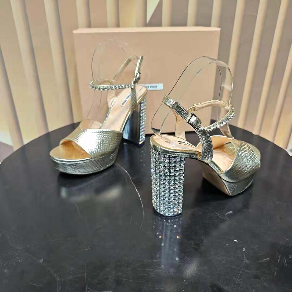 Miu Miu Women Lizard-print Leather Platform Sandals-Gold 7 Miu Miu Women Lizard-print Leather Platform Sandals-Gold - Image 7