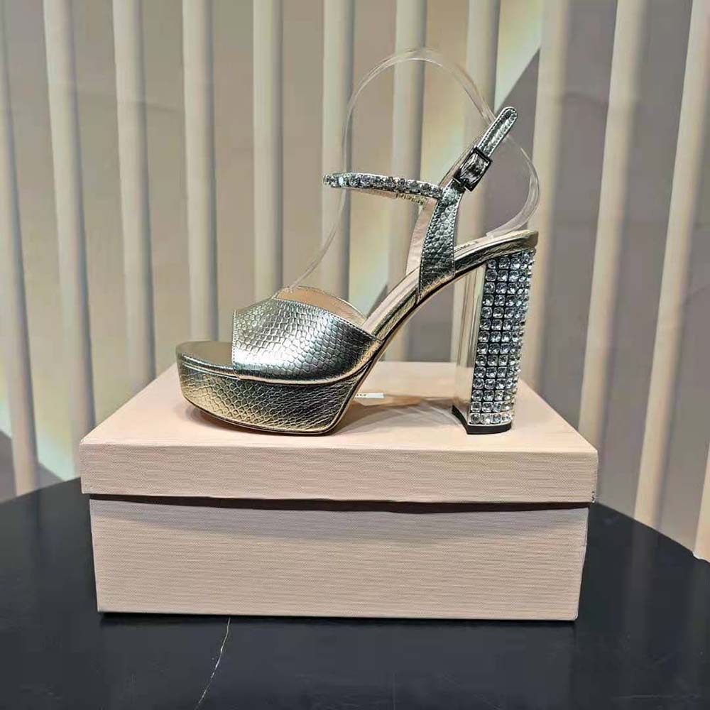 Miu Miu Women Lizard-print Leather Platform Sandals-Gold 2 Miu Miu Women Lizard-print Leather Platform Sandals-Gold - Image 2