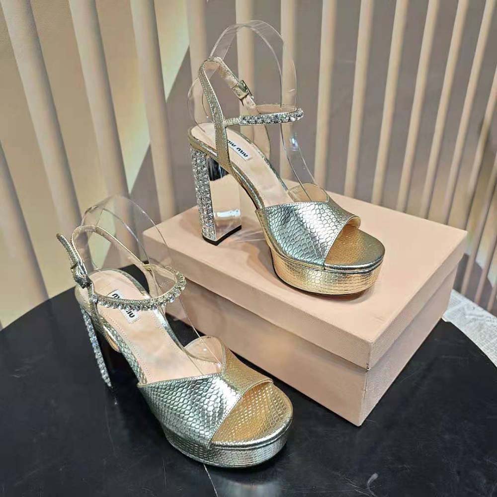 Miu Miu Women Lizard-print Leather Platform Sandals-Gold 5 Miu Miu Women Lizard-print Leather Platform Sandals-Gold - Image 5