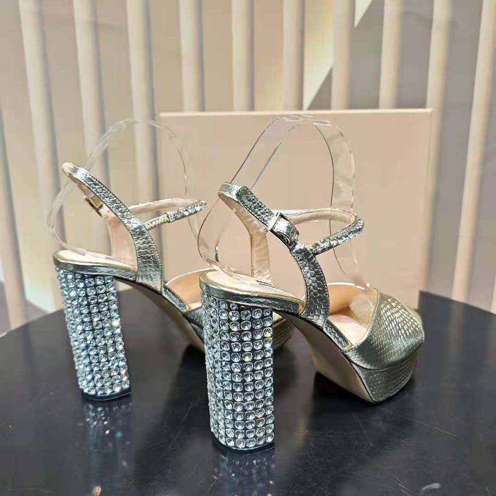 Miu Miu Women Lizard-print Leather Platform Sandals-Gold 10 Miu Miu Women Lizard-print Leather Platform Sandals-Gold - Image 10