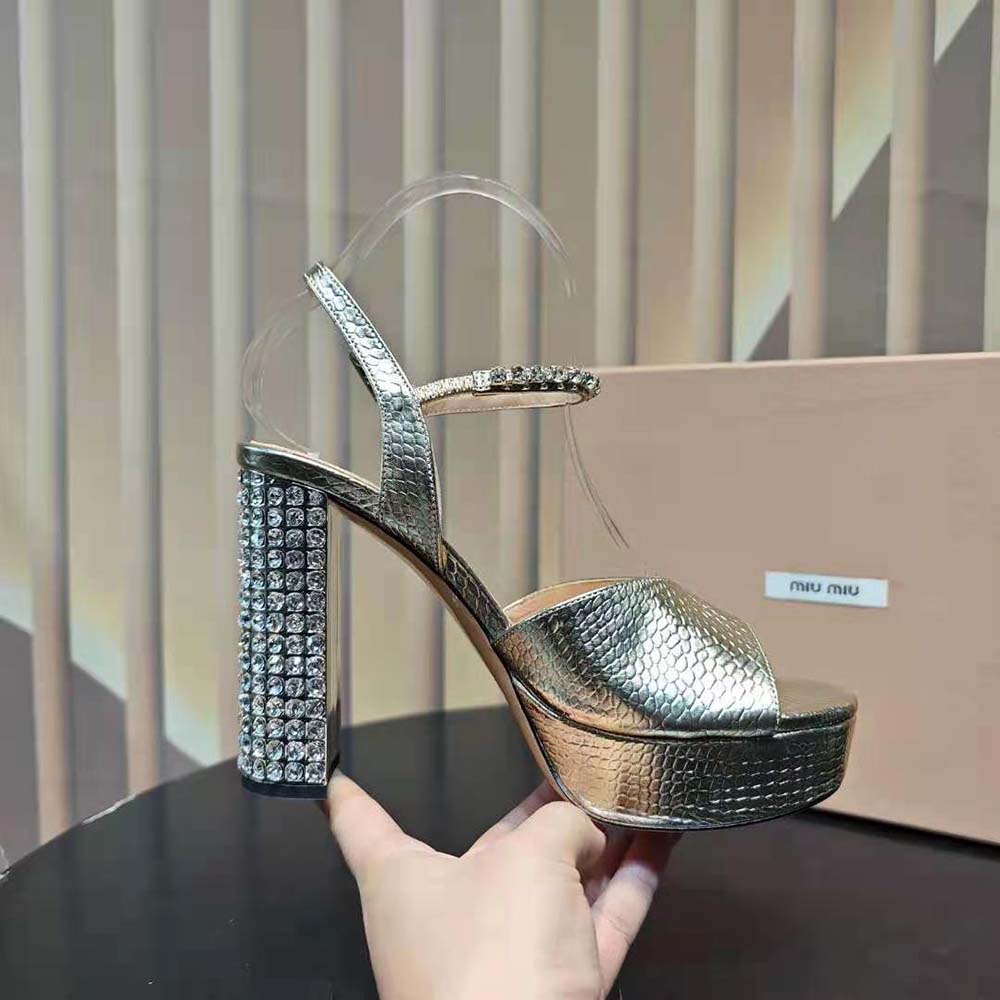 Miu Miu Women Lizard-print Leather Platform Sandals-Gold 8 Miu Miu Women Lizard-print Leather Platform Sandals-Gold - Image 8