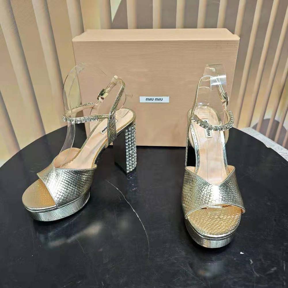 Miu Miu Women Lizard-print Leather Platform Sandals-Gold 6 Miu Miu Women Lizard-print Leather Platform Sandals-Gold - Image 6