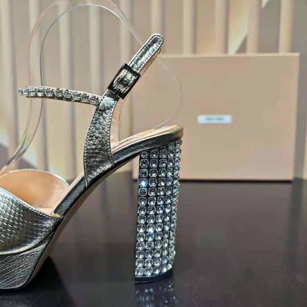Miu Miu Women Lizard-print Leather Platform Sandals-Gold 9 Miu Miu Women Lizard-print Leather Platform Sandals-Gold - Image 9