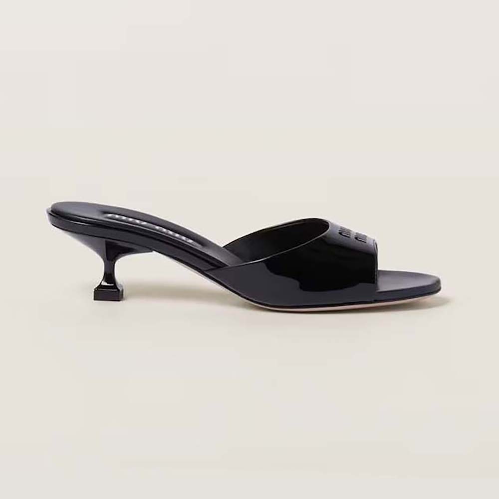 Miu Miu Women Patent Leather Sandals in 45 mm Heel Height-Black 1 Miu Miu Women Patent Leather Sandals in 45 mm Heel Height-Black