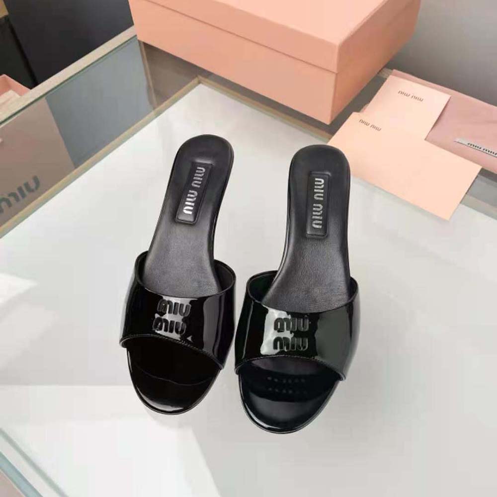 Miu Miu Women Patent Leather Sandals in 45 mm Heel Height-Black 2 Miu Miu Women Patent Leather Sandals in 45 mm Heel Height-Black - Image 2