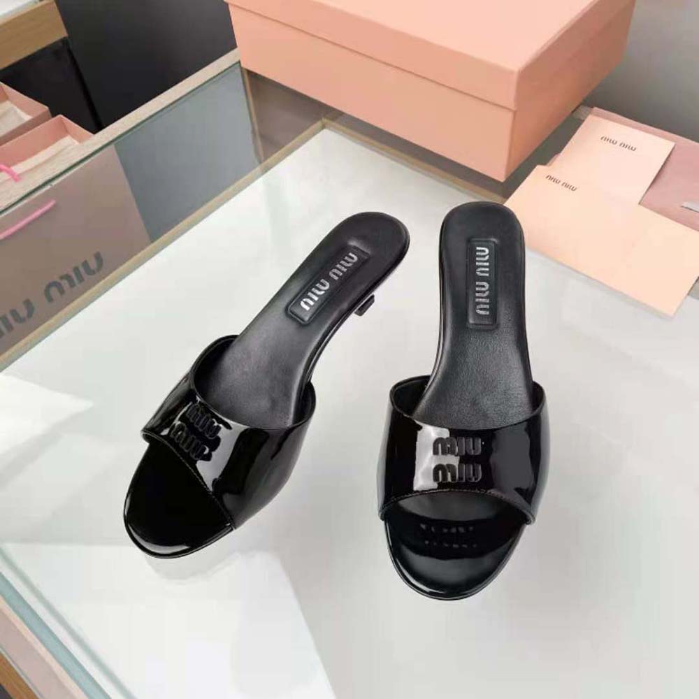 Miu Miu Women Patent Leather Sandals in 45 mm Heel Height-Black 3 Miu Miu Women Patent Leather Sandals in 45 mm Heel Height-Black - Image 3