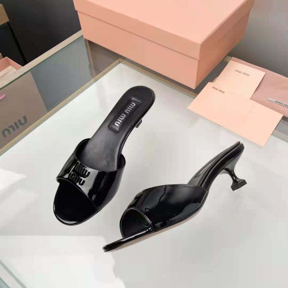 Miu Miu Women Patent Leather Sandals in 45 mm Heel Height-Black 6 Miu Miu Women Patent Leather Sandals in 45 mm Heel Height-Black - Image 6