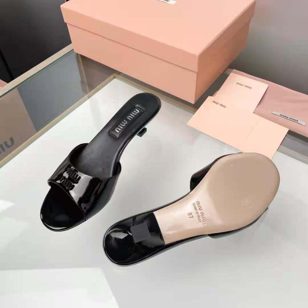 Miu Miu Women Patent Leather Sandals in 45 mm Heel Height-Black 9 Miu Miu Women Patent Leather Sandals in 45 mm Heel Height-Black - Image 9
