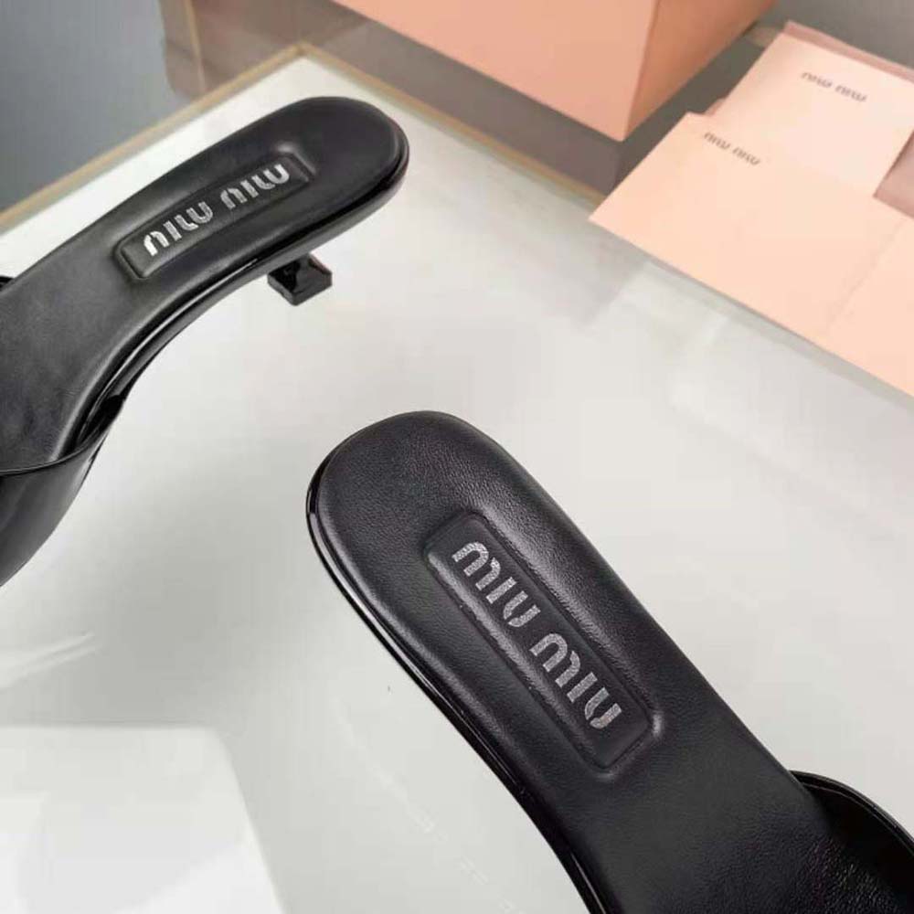 Miu Miu Women Patent Leather Sandals in 45 mm Heel Height-Black 8 Miu Miu Women Patent Leather Sandals in 45 mm Heel Height-Black - Image 8