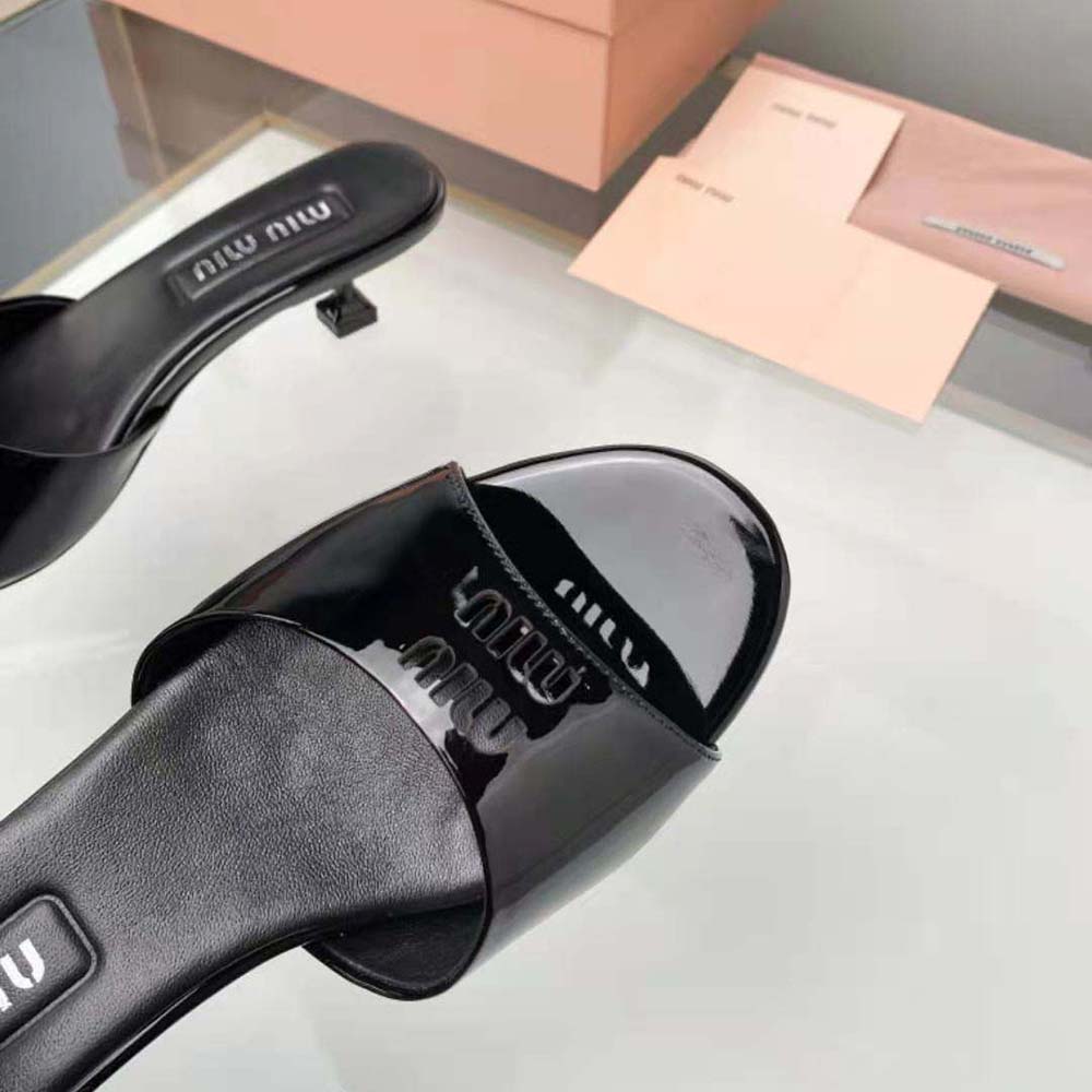 Miu Miu Women Patent Leather Sandals in 45 mm Heel Height-Black 7 Miu Miu Women Patent Leather Sandals in 45 mm Heel Height-Black - Image 7