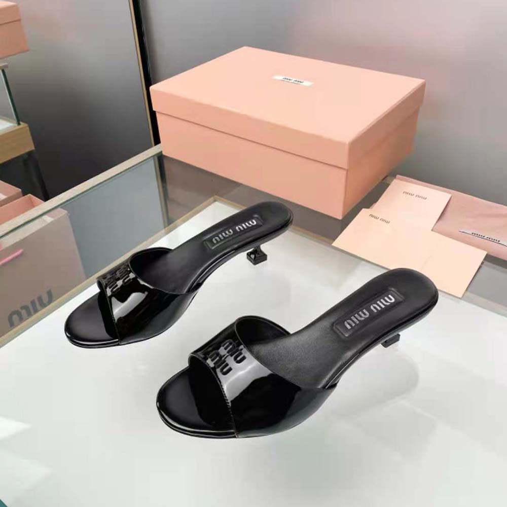Miu Miu Women Patent Leather Sandals in 45 mm Heel Height-Black 5 Miu Miu Women Patent Leather Sandals in 45 mm Heel Height-Black - Image 5