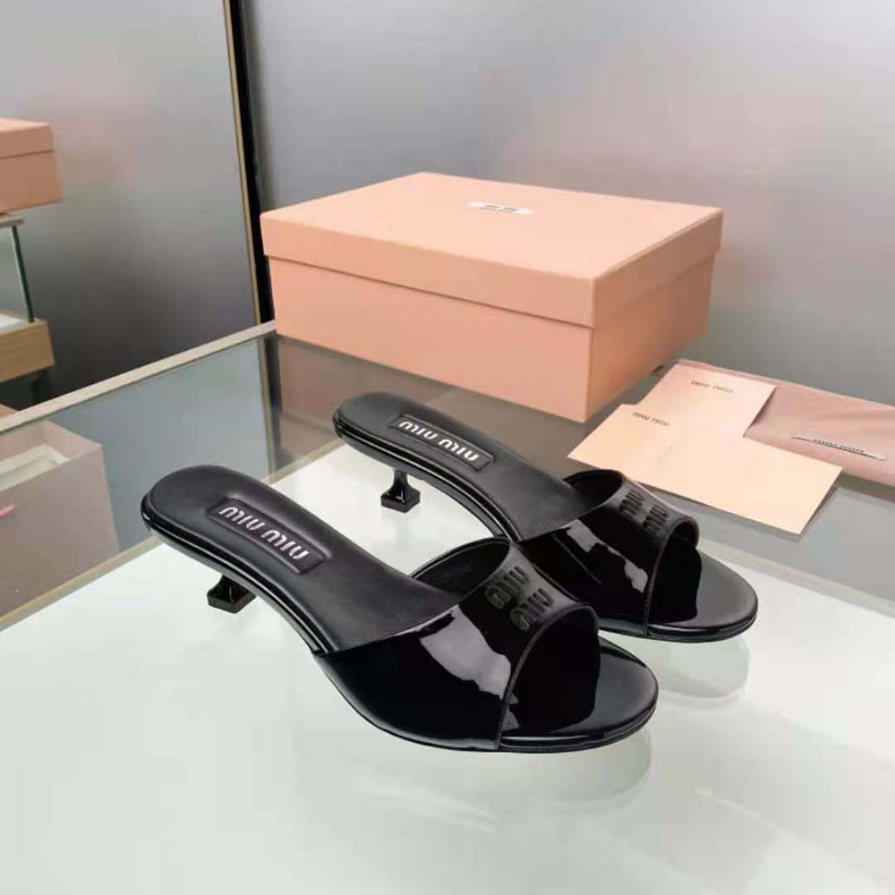 Miu Miu Women Patent Leather Sandals in 45 mm Heel Height-Black 4 Miu Miu Women Patent Leather Sandals in 45 mm Heel Height-Black - Image 4