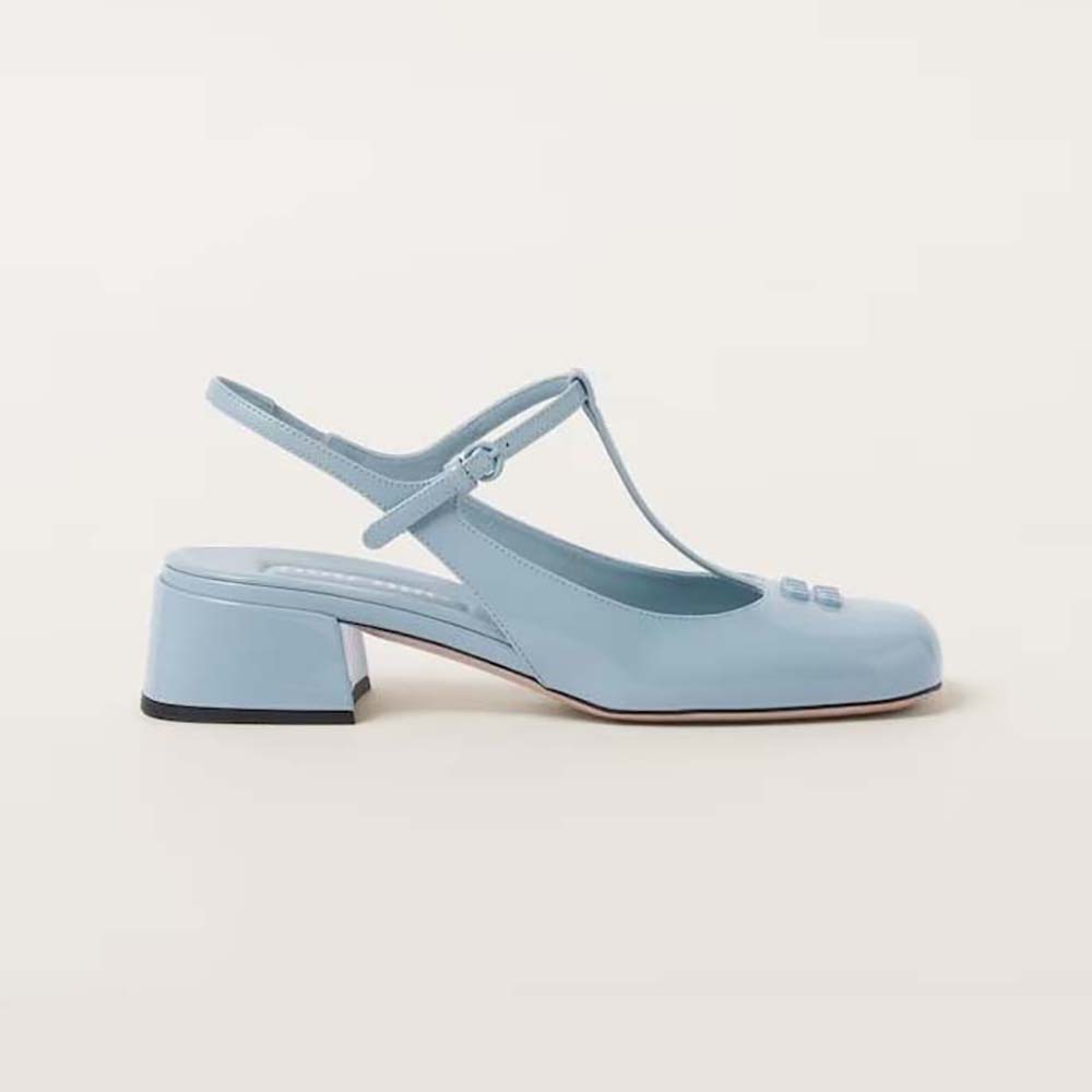 Miu Miu Women Patent Leather Slingback Pumps-Blue